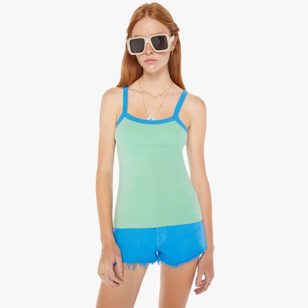 MOTHER Mint Green Tank Top with Blue Trim